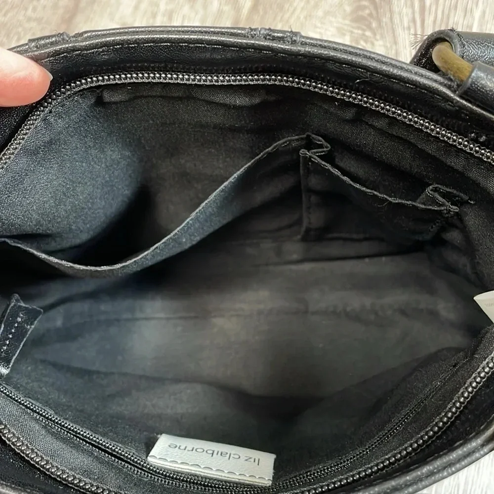 Liz Claiborne Shoulder Bag Purse Faux Leather Black